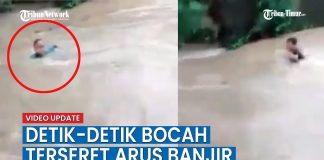 Video Detik detik Seorang Bocah Terseret Arus Banjir di Majalengka